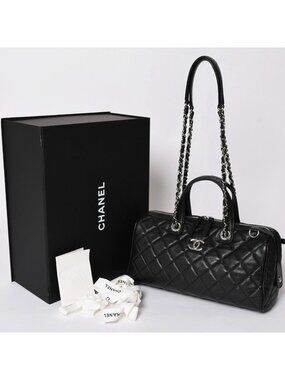 Chanel Chain Bag Base CC Logo Caviar Leather Black Silver